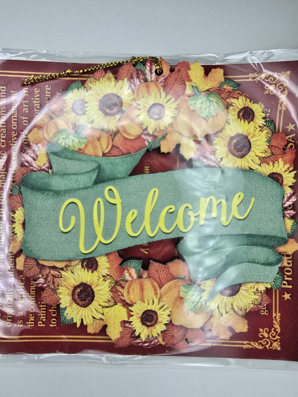 G.DeBrekht Sunflower Welcome Ornament Wreath Autumn Fall Floral Wood USA NWT 5"